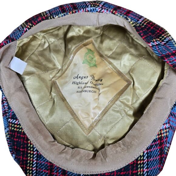 Vintage Tweed Newsboy Angus Young Highland Outfitters Cap 6 7/8 Plaid Snap Pom - Picture 5 of 8